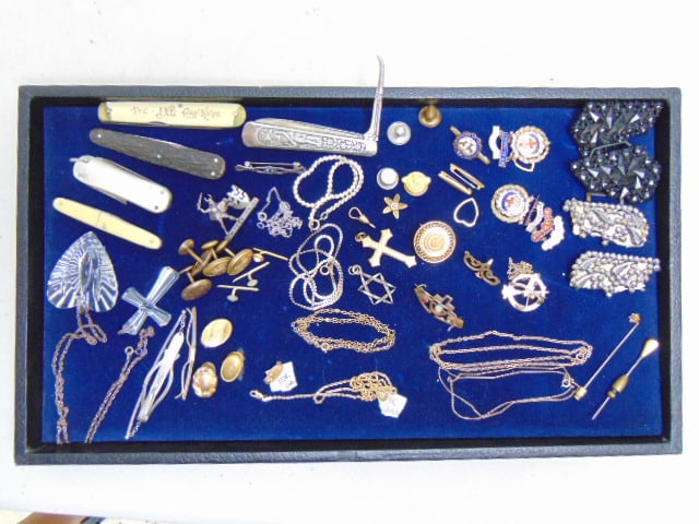 Collection of Jewelry. One 14k Gold chain 3.38 grams; costume; gold filled chains & other pcs; shoe (1 of 7)