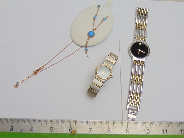 Jewelry. Movado swiss quartz wristwatch; Raymond Weil Geneve, Oasis 5330-1, & gold filled necklace, (1 of 7)