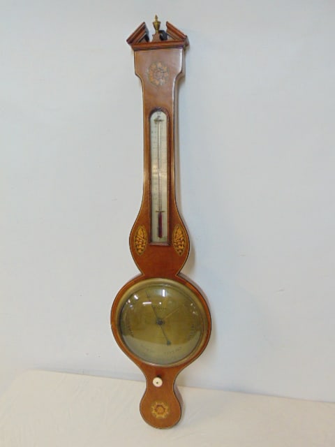 19th inlaid Barometer by P. Aggio Colchester (1 of 4)