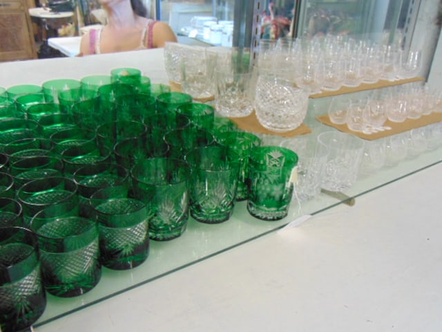 Large lot glassware, cut glass, includes Bohemian style drinking glasses (3 sets, 4, 6 & 12 glasses) (1 of 5)