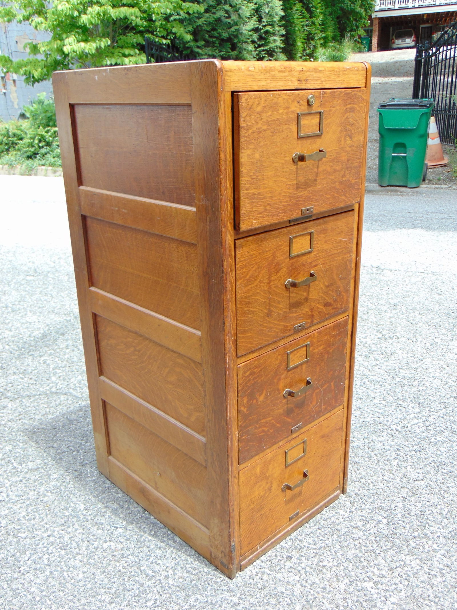 Oak file cabinet, 4v drawers, raised panel sides, cabinet is 23" wide v27" deep, height is 51.5" (1 of 4)
