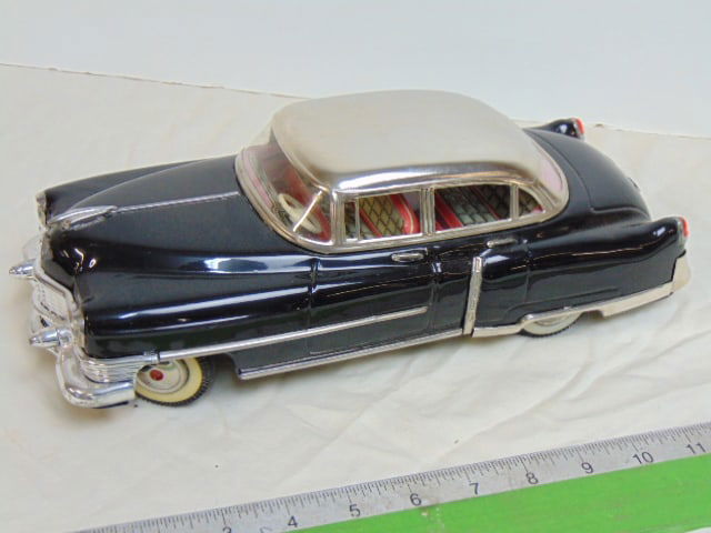 Vintage toy car, black sedan, by Gama toys, German made, black exterior with "chrome" bumper & trim, (1 of 6)