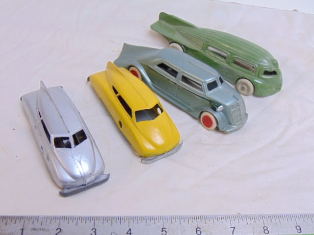 4 small vintage toy cars, pair Solido cars, one windup; plus two vintage Manoil cars, no 706 & No. (1 of 8)