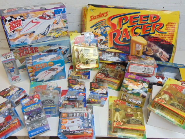 Speed Racer toy lot, cars, track, figurines, Speed Racer "Sizzlers" set; Mach 5 Play Set, more, (1 of 9)