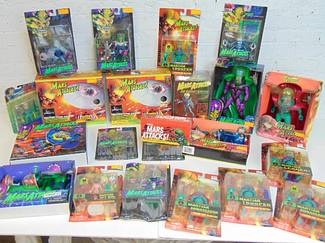 Huge lot of "Mars Attacks" space toys, includes various figures, "Air Assault Martian", "Martian Spy (1 of 11)