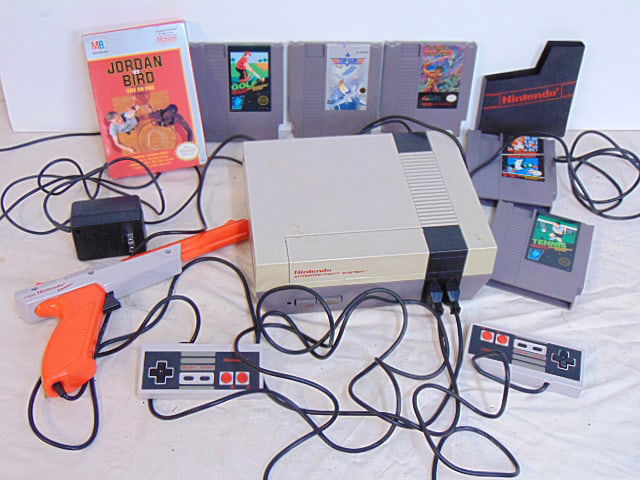 Original Nintendo NES-001 video game system with games, controllers & accessories, games include (1 of 7)
