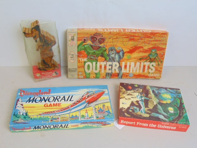 2 vintage games & 2 puzzles, "Disneyland Monorail Game", "The Outer Limits Game", Puzzle, "Report (1 of 10)