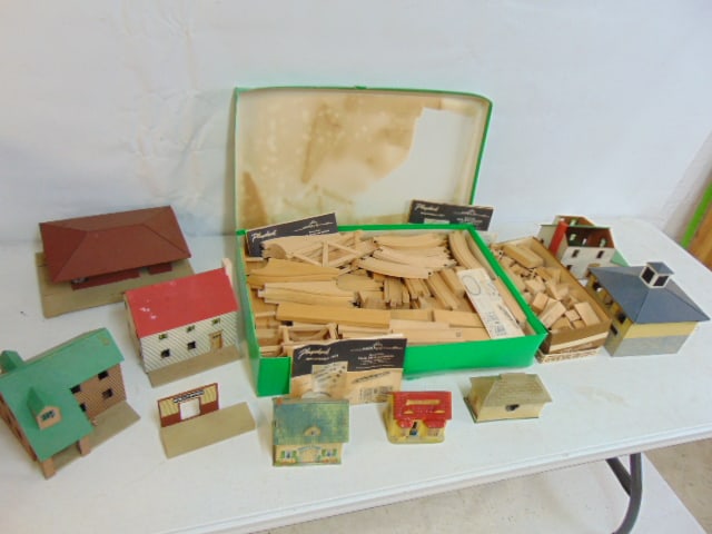 Skaneateles wooden train set, tracks & blocks by Playskool, a combination of building blocks and (1 of 7)