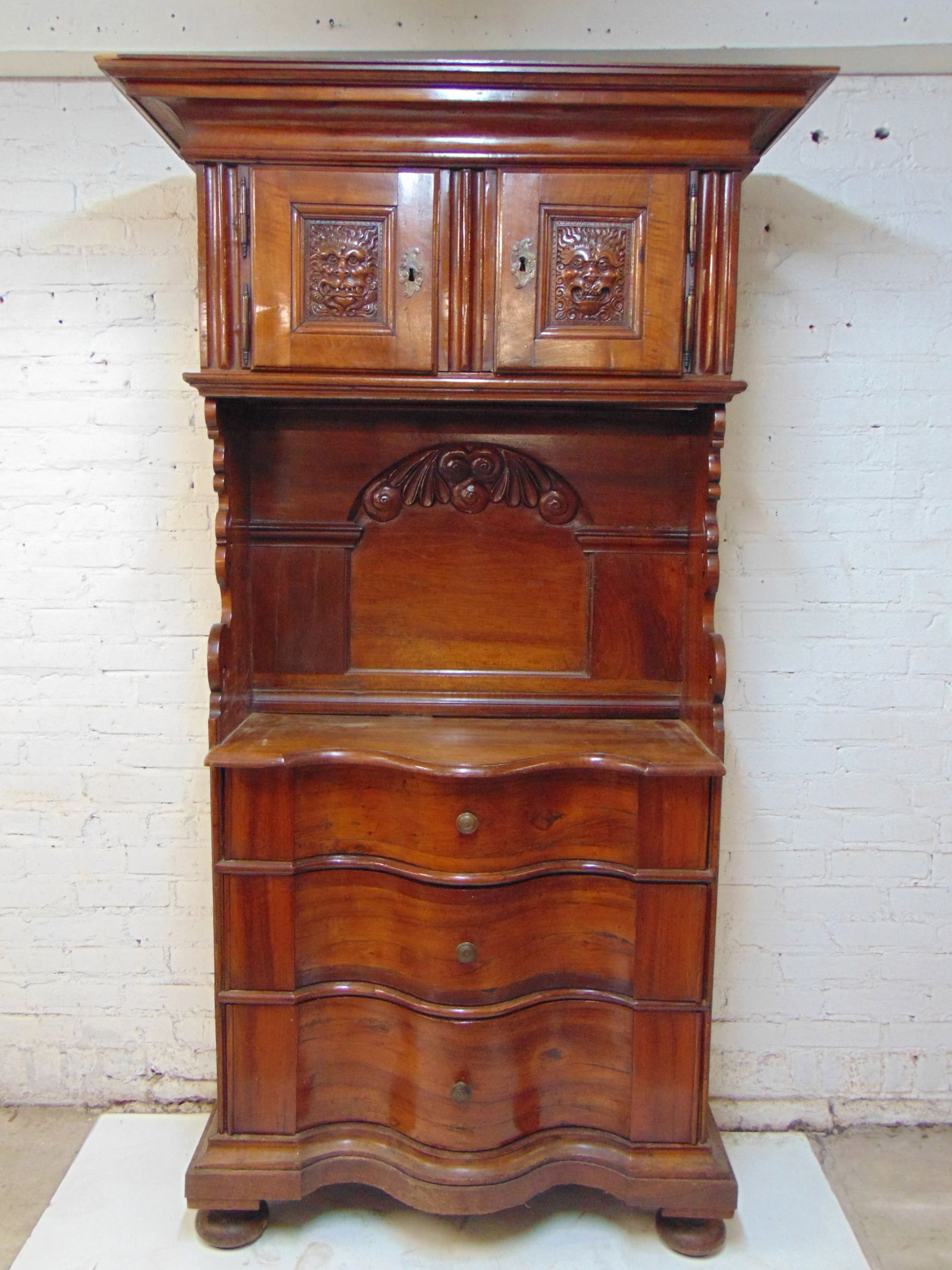 18th Century Continental cabinet, serpentine front, 2 piece construction, triple drawer base, top (1 of 8)