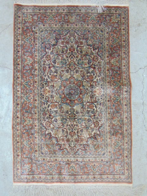 Fine quality silk scatter rug, small sized at 37" by 24.5" (1 of 5)