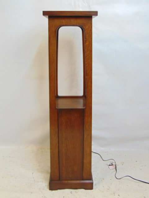 Stickley Audi pedestal plant stand in Limbert style, has build in light below top, small door in (1 of 6)