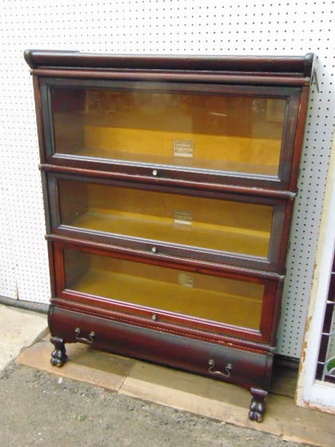 Mahogany barrister bookcase by F.E Hale Mfg. Co., Herkimer, NY, , 3 stack plus bottom & top, base (1 of 7)