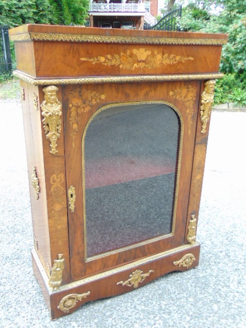 Inlaid 19th century rosewood bronze mounted cabinet with single glass door, floral inlay, cabinet is (1 of 6)