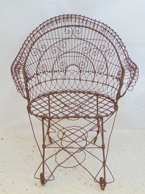 Rare Victorian metal wire armchair, seat height is 18" (1 of 4)