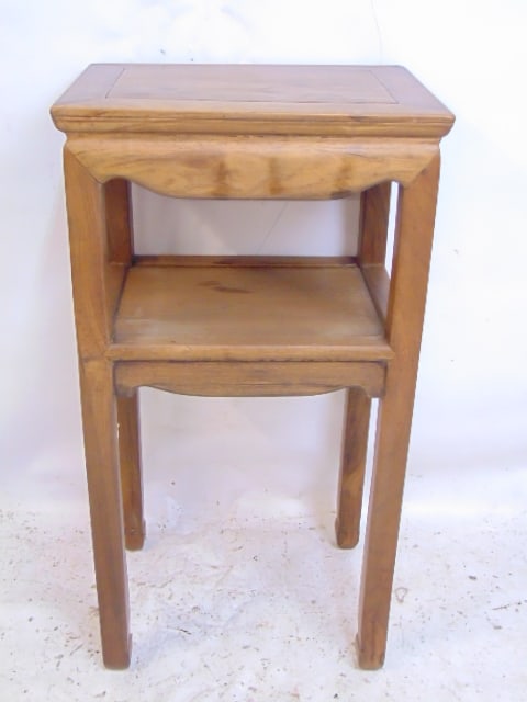 Chinese teak stand with lower shelf, top is 16" by 12", height is 31": Chinese teak stand with lower shelf, top is 16" by 12", height is 31"
