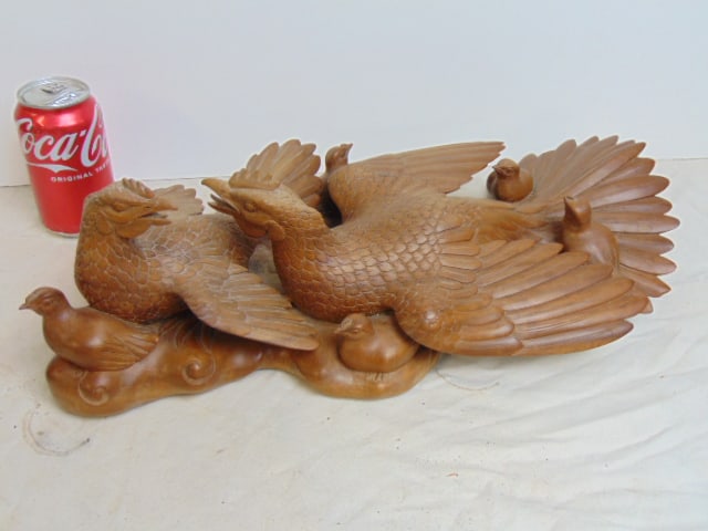 Indonesian wood carving, birds with chicks, Bali, 1983, carving is 19" long (1 of 4)