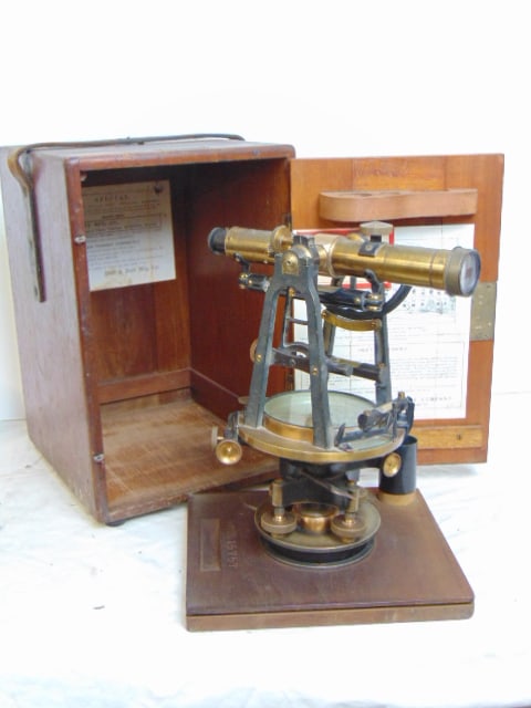 Vintage transit in case by Buff & Buff Manufacturing Company, Boston, serial 15721, has oxidation in (1 of 5)