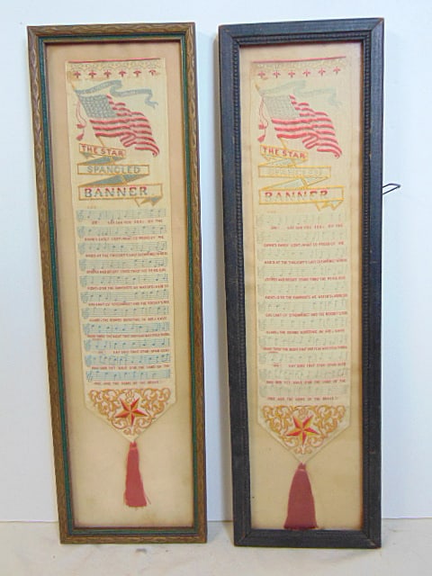 2 Stevensgraph type banners, ribbons, Star Spangled Banner, both framed, 13.75" by 4" (1 of 5)