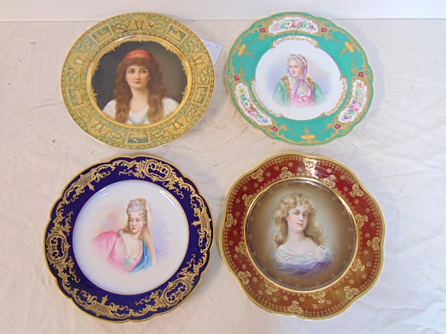 4 painted portrait plates, 2 Royal Vienna & 2 French, "Duchesse de Bourgogne"; "Marie Leczinska", (1 of 13)