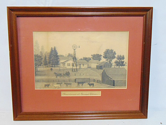 Graphite, pencil drawing, "Residence of Samuel Utter, by William Stanley, detailed portrait of a (1 of 7)