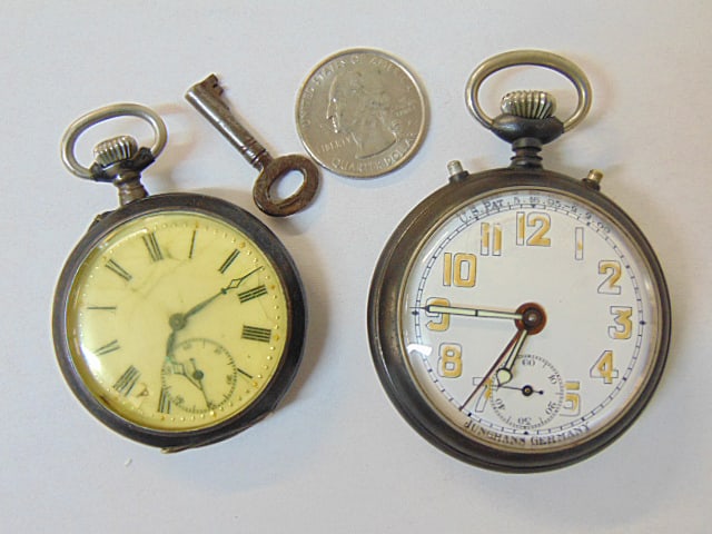 (2) Pocket Watches. 800 silver Avance Retard, 6675, J&L hallmark & Junghans German 11 jewel, (1 of 4)