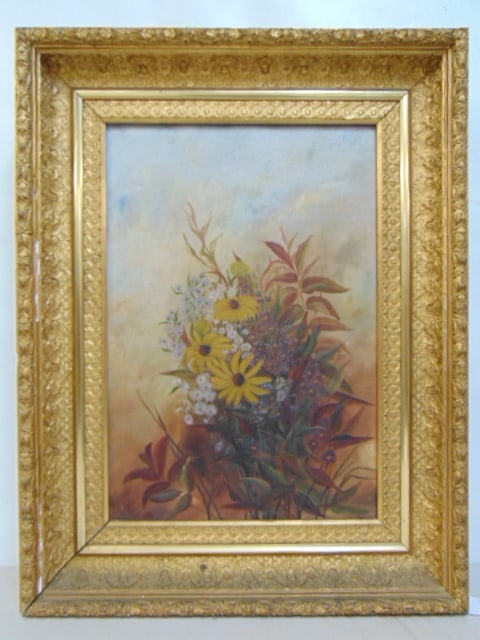 Painting, floral still-life, unsigned, in a quality gilt frame, oil on canvas, canvas is 18" by (1 of 4)