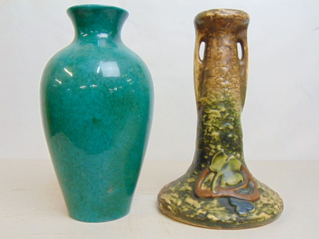 Roseville vase & Fantoni vase,  Roseville Imperal  vase, height is 12" & Italian vase in green by (1 of 5)