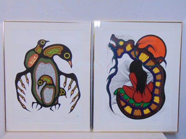 2 lithographs "Tranquility" by Robert Kakegamic, edition 46/99, 28.5" by 21"& "Bear Watcher" by (1 of 7)