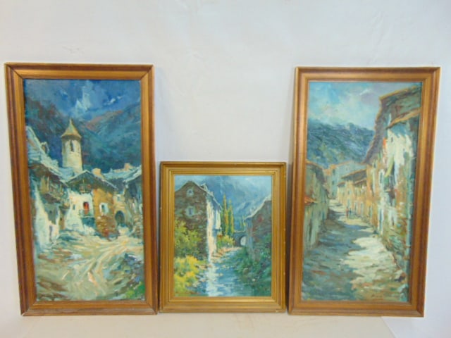 3 paintings, Spanish landscapes, by Miguel Carbonell, oil on canvas, "Sallent de Gallego", 18" by (1 of 5)