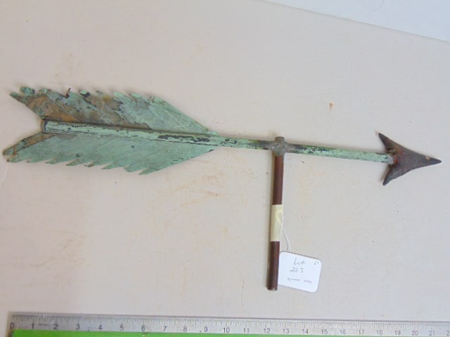 Arrow weathervane, directional, in copper, iron arrowhead, 23.5" wide. (1 of 4)