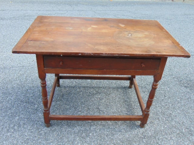 Cherry stretcher base work table, single drawer, top is 43.75" by 28", height is 29.75" (1 of 4)