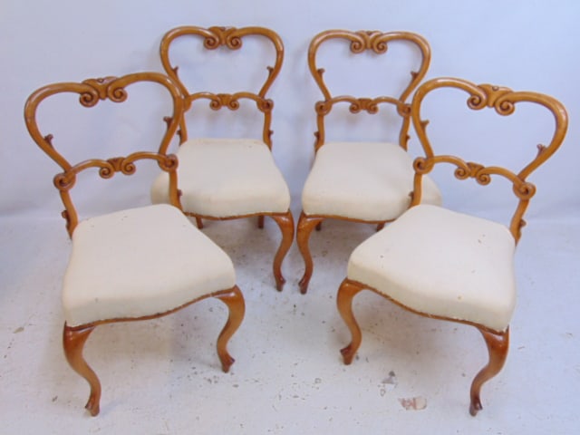 Set 4 Biedermeier side chairs, curved backs & upholstered seats (1 of 5)