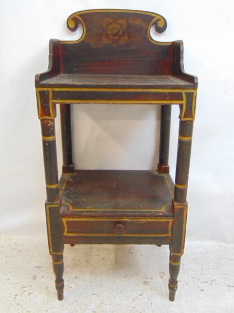 Country paint decorated washstand, single drawer is base, height is 37" (1 of 4)