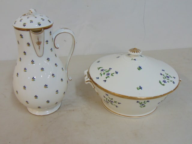 2 pieces Paris porcelain, floral decorated pitcher & covered vegetable dish (1 of 4)