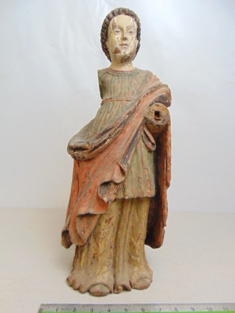 Carved wood female (Santos ?) figure in elaborate dress, arms missing, late 18th or early 19th (1 of 5)