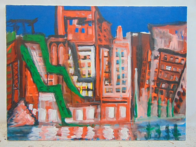 Painting, "Greenwich Village", by Rex Dimond, outsider art, acrylic on canvas is 30" by 40". (1 of 5)