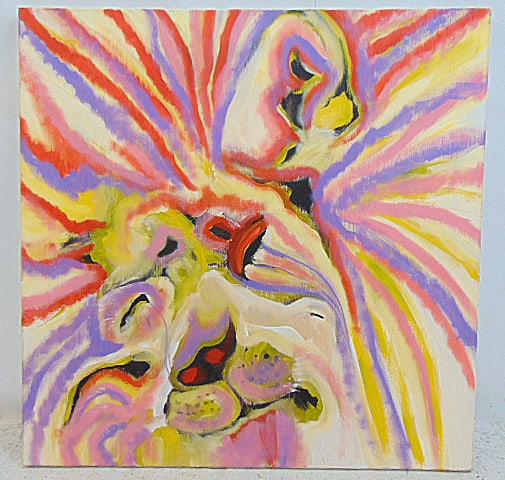 Painting, "Twisted Lion", Rex Dimond, outsider art, acrylic on canvas, 35" by 35".  Biography: James (1 of 7)