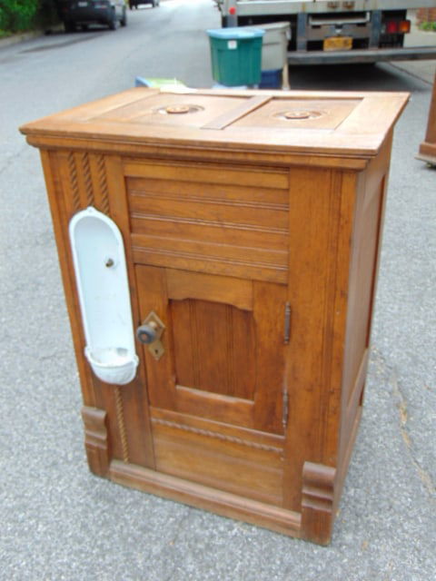 Oak ice box with door & two removable top panels, 29" wide, 20.75" deep, height is 38" (1 of 5)