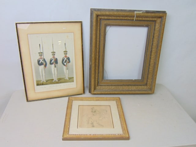 Frame & 2 prints, ornate frame with 16.25" by 12.25" opening, also includes print, "Study of Count (1 of 6)