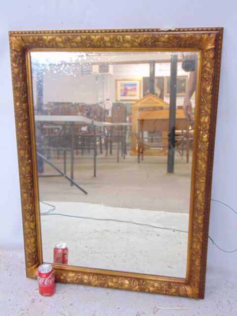Gilt framed mirror, leaf & floral pattern decoration, mirror is 39.5" by 29.25" (1 of 4)