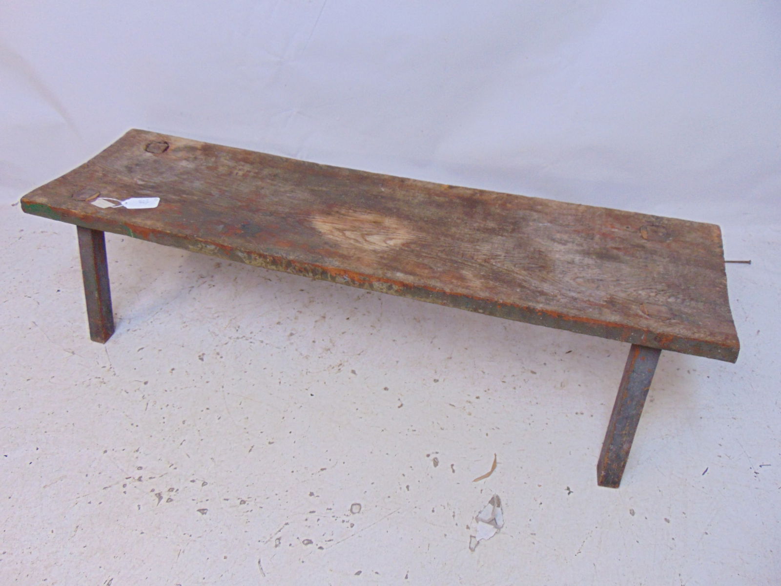 Oak country bench, primitive bench with traces of old paint, 51.25" by 14.5", height is 12" (1 of 4)