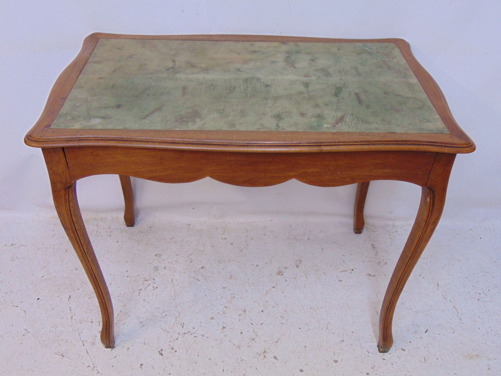 Small French style leather top writing desk with single drawer, top is 35.25" by 21.25", height is 2 (1 of 3)