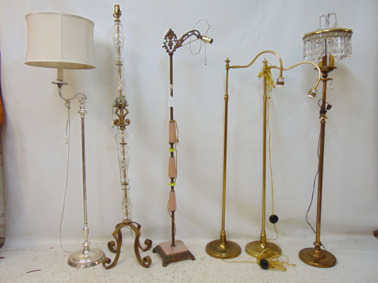 6 floor lamps, includes matching brass pair with adjustable height, art deco floor lamp, 2 crystal d (1 of 5)