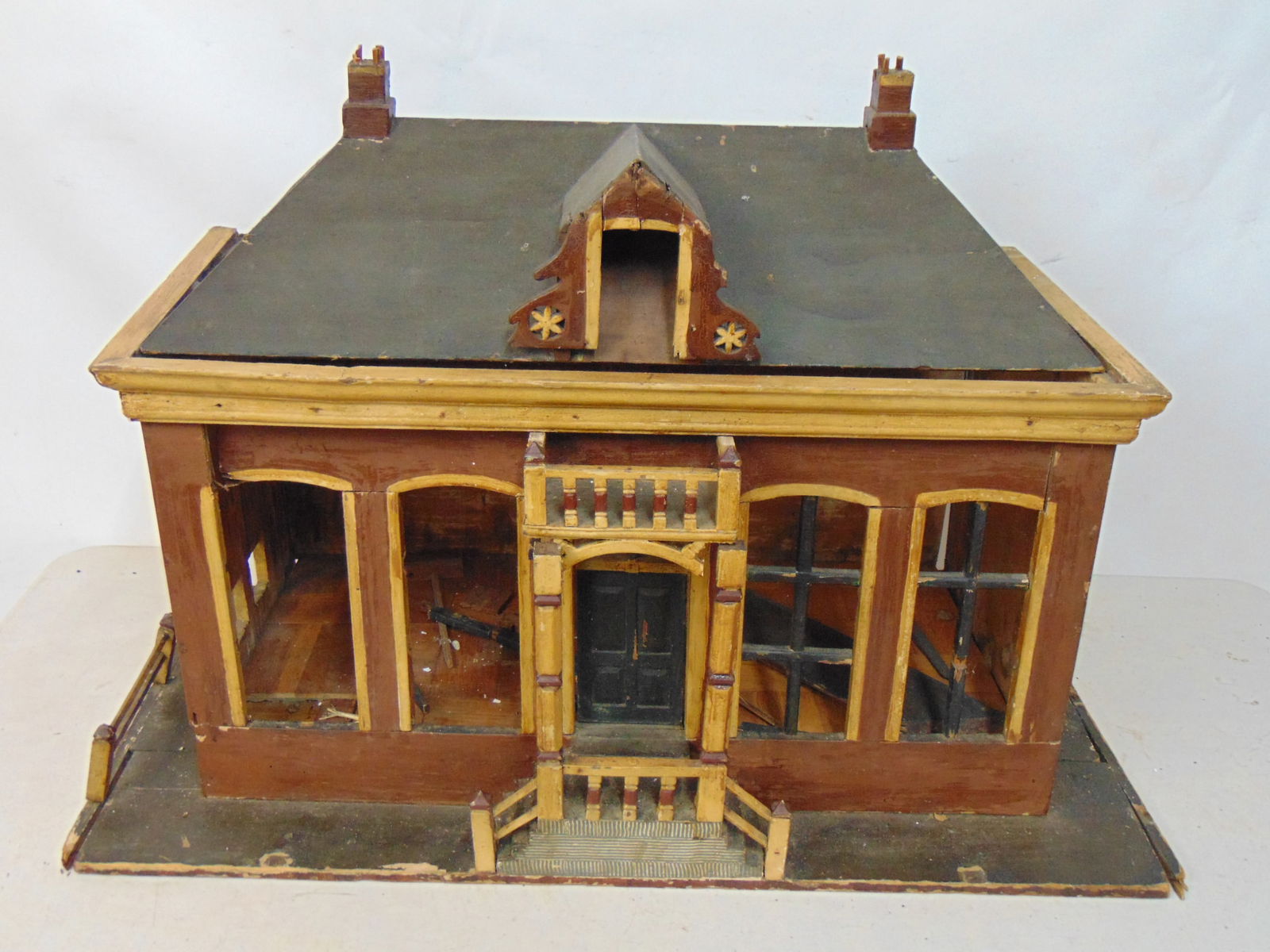 Model house, or doll house, center entrywa, as is condition, various small parts missing, base is 31 (1 of 4)
