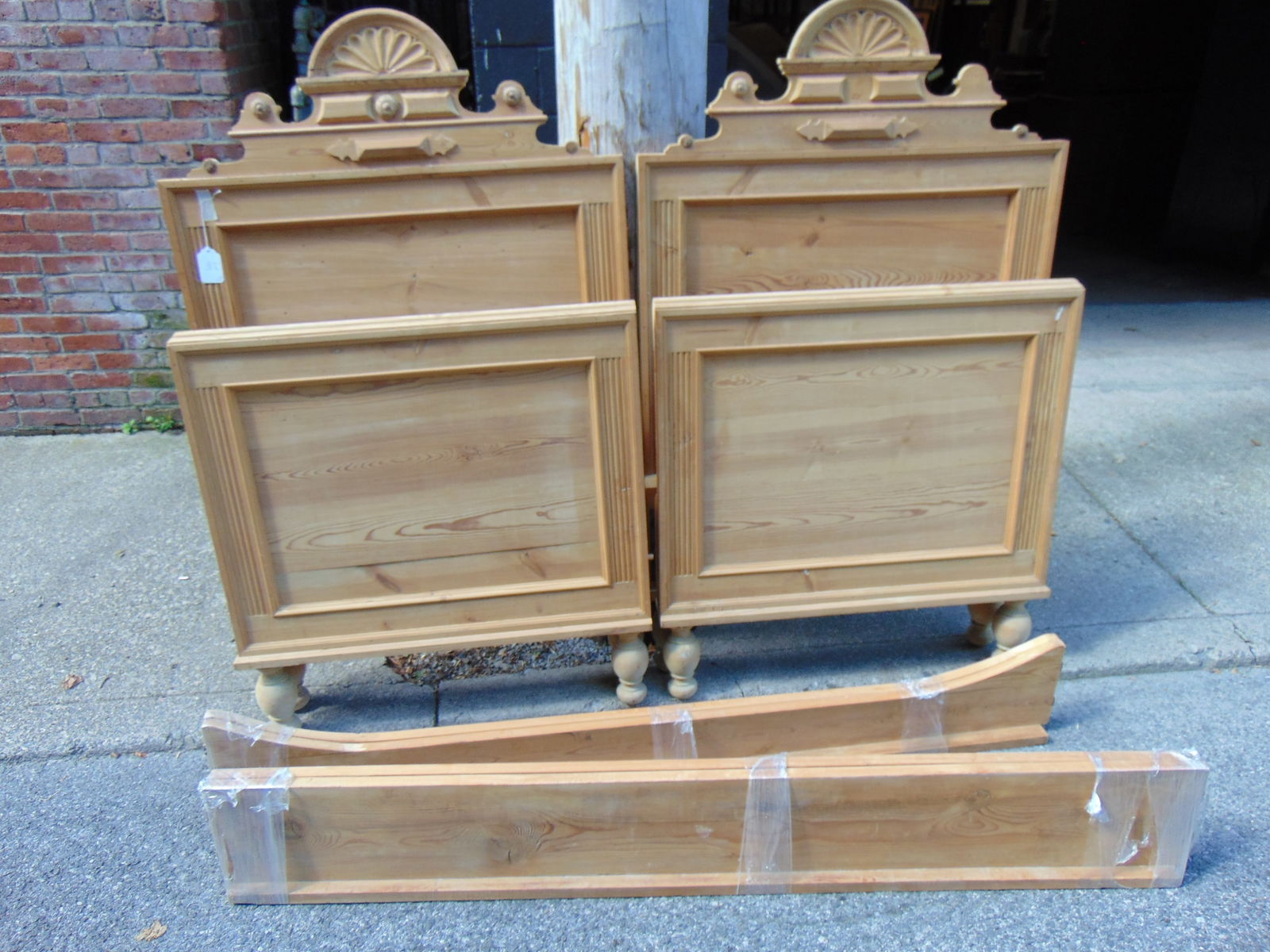 Pair pine single beds with raised panels, stripped pine, each bed is 34.75" wide, height is 57.5", r (1 of 5)