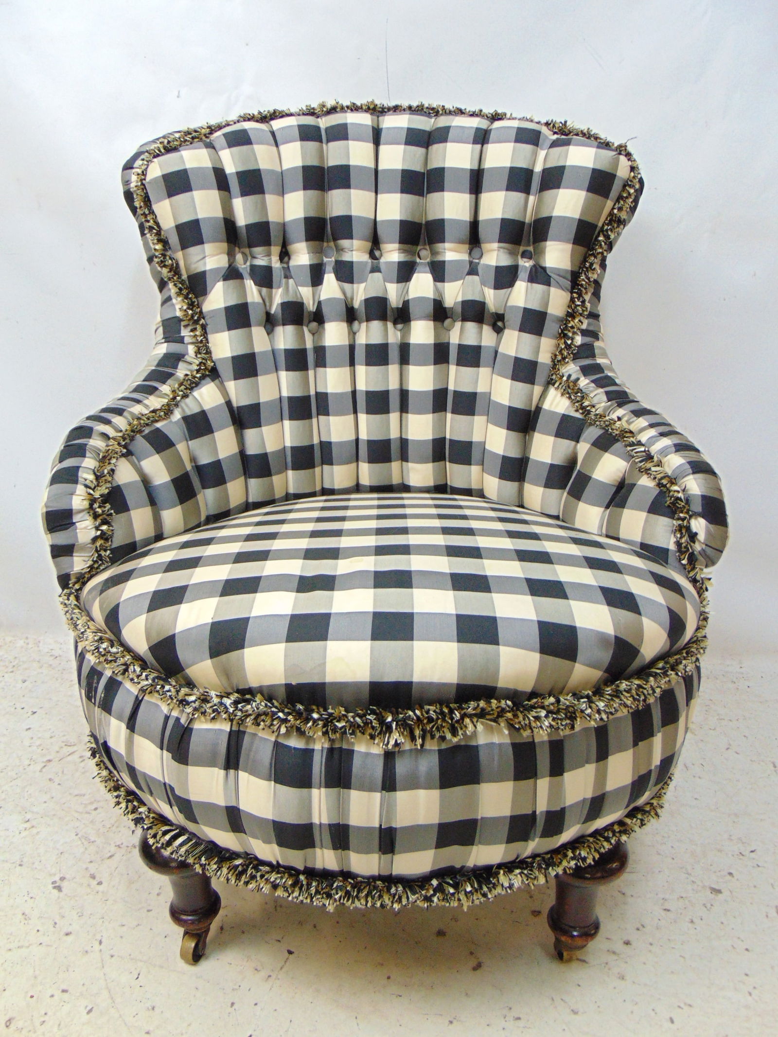 Turkish Victorian wire frame arm chair, in black & white blocked upholstery, (1 of 4)