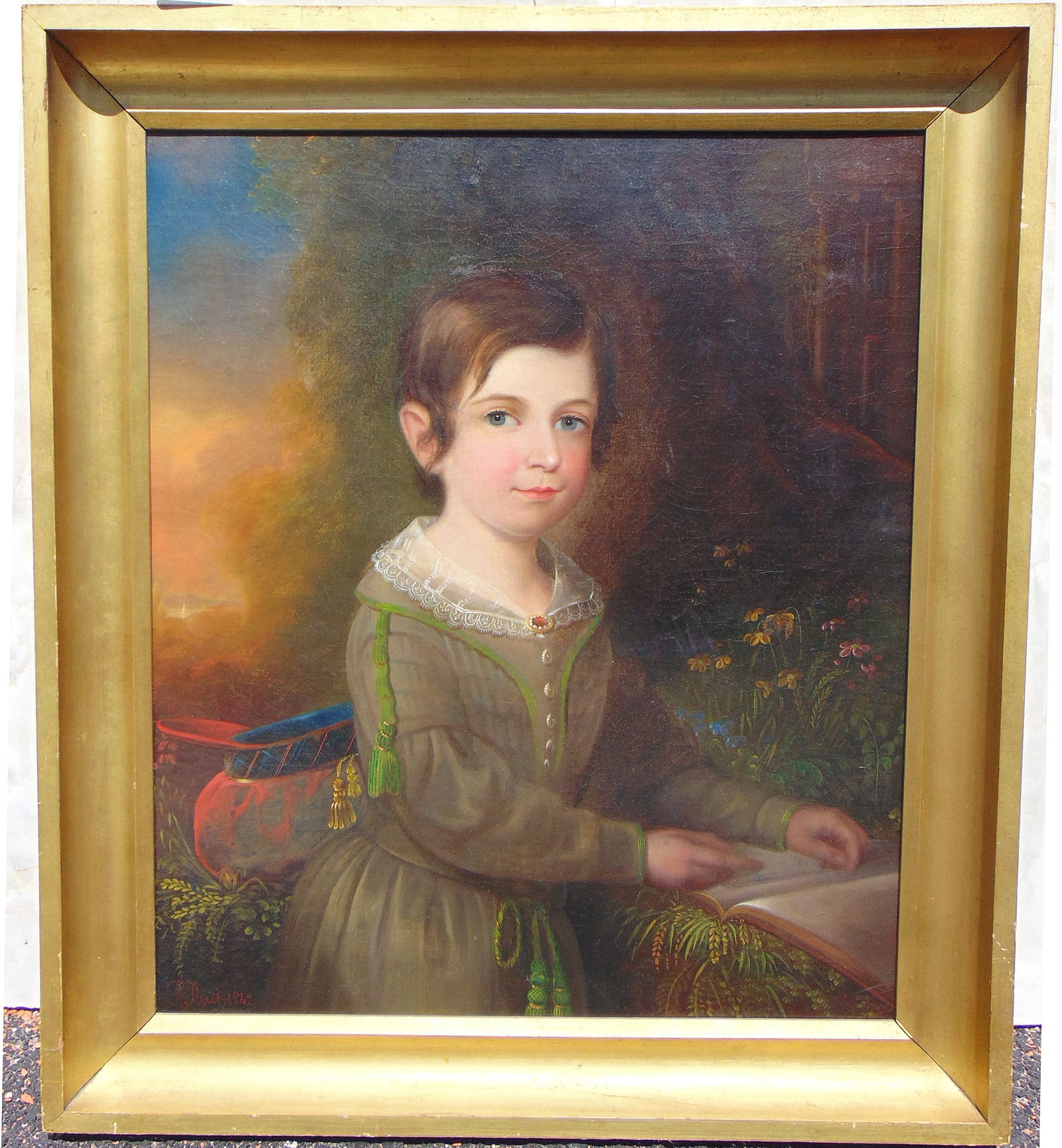 Portrait of a young boy by Robert Street, American, 1796-1865, young boy in garden setting holding a (1 of 11)