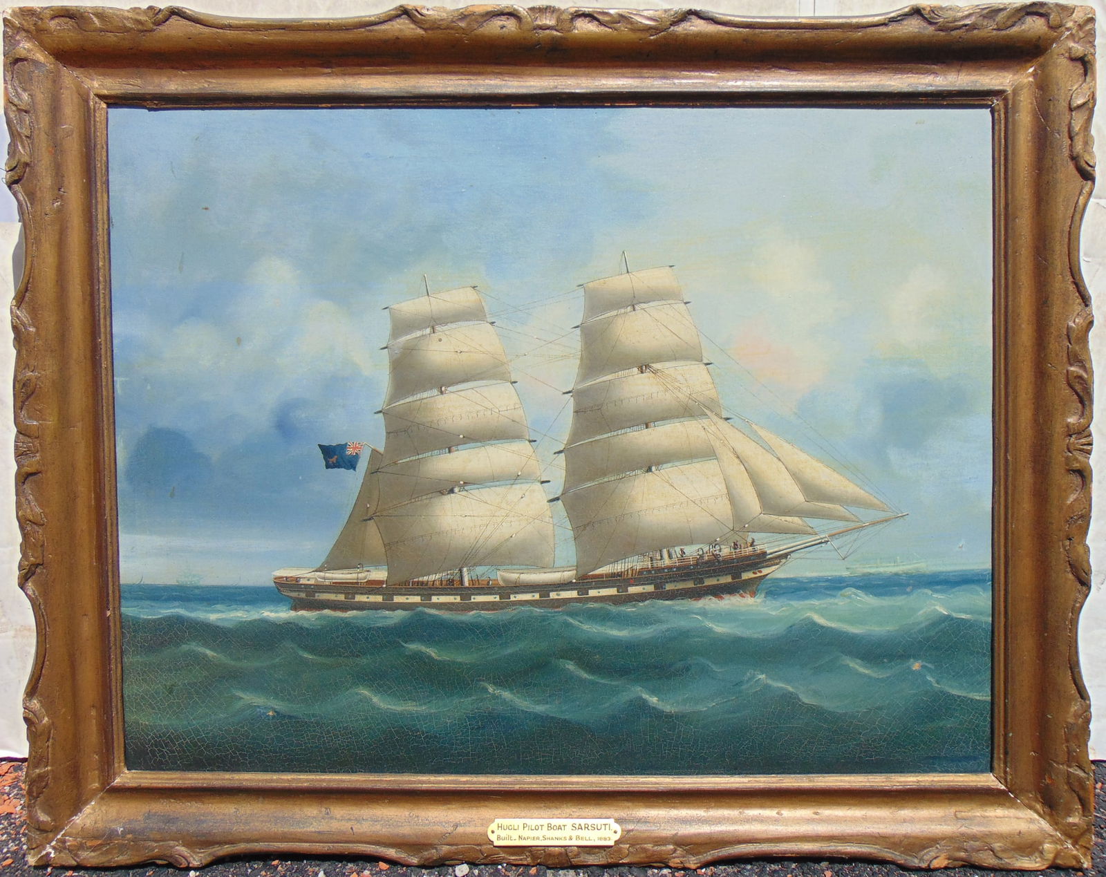 Pilot boat painting, "Hugli Pilot Boat Sarsuti, Built-Napier, Shanks & Bell 1883, oil on canvas, (1 of 10)