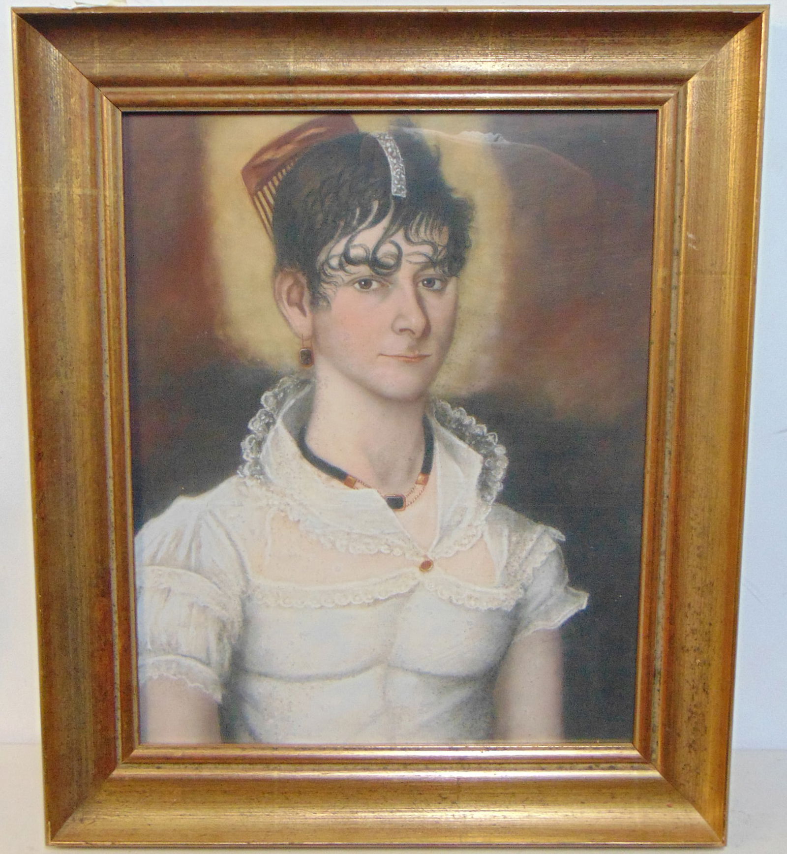 Pastel painting, portrait of a young lady, attr. to J. Martin of Boston, pastel on paper showing (1 of 5)