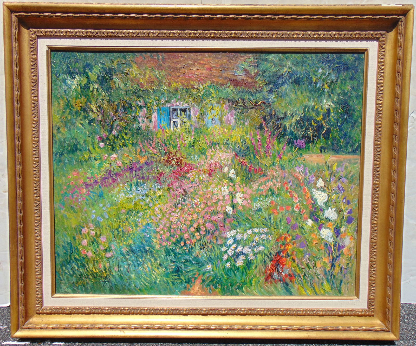Landscape, garden scene, Isabelle de Ganay, oil on canvas, Monet's garden with view of house, signed (1 of 10)